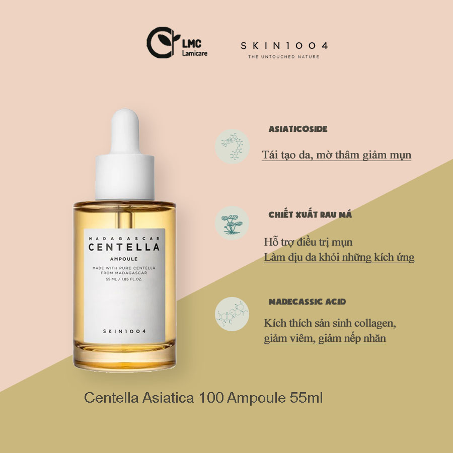 Tinh chất rau má hỗ trợ giảm mụn, phục hồi, kháng viêm cho da Skin1004 madagascar centella ampoule 55ml