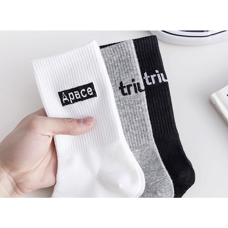 Tất - vớ in chữ cổ trung cotton co giãn 4 chiều