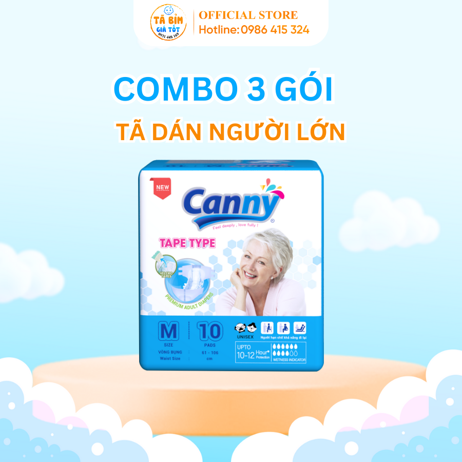 Bộ 3 gói tã dán người già canny siêu thấm, bỉm dán người già chất lượng size m10, tã bỉm giá tốt