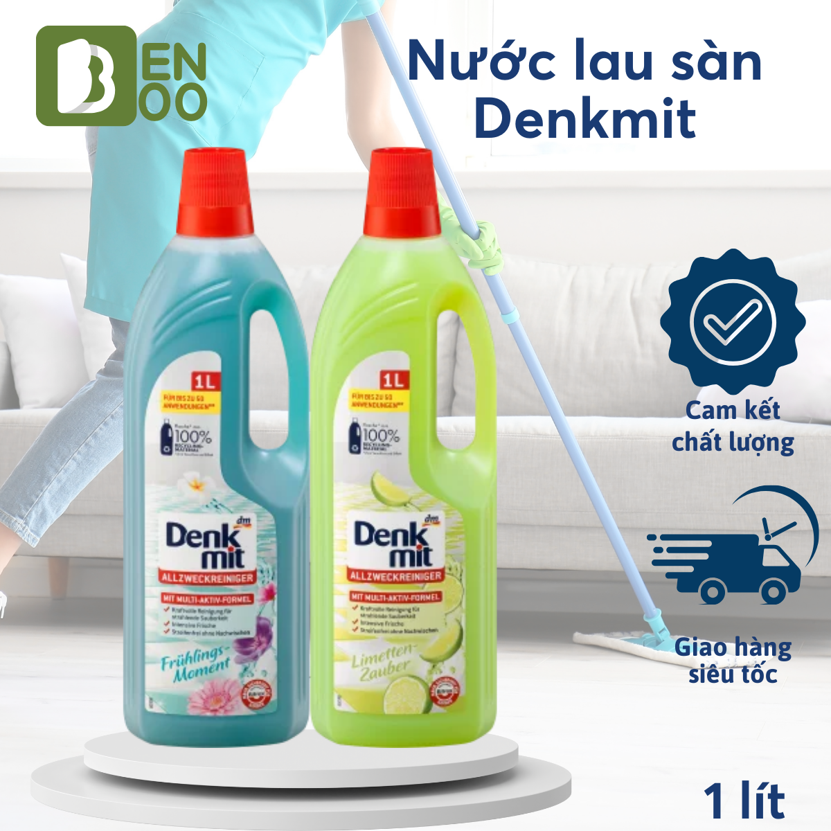 Nước lau sàn gạch đa năng Denkmit làm sạch bóng sàn chai 1 lít Nhập chính hãng Đức