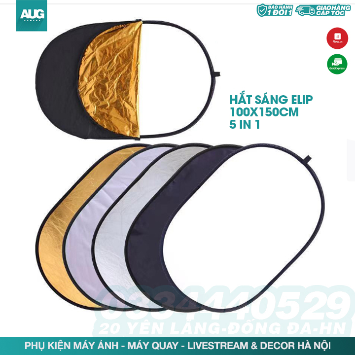Tấm hắt sáng, tản sáng 5 trong 1 100x150 - reflector plate, 5-in-1 diffuser - aug camera hà nội