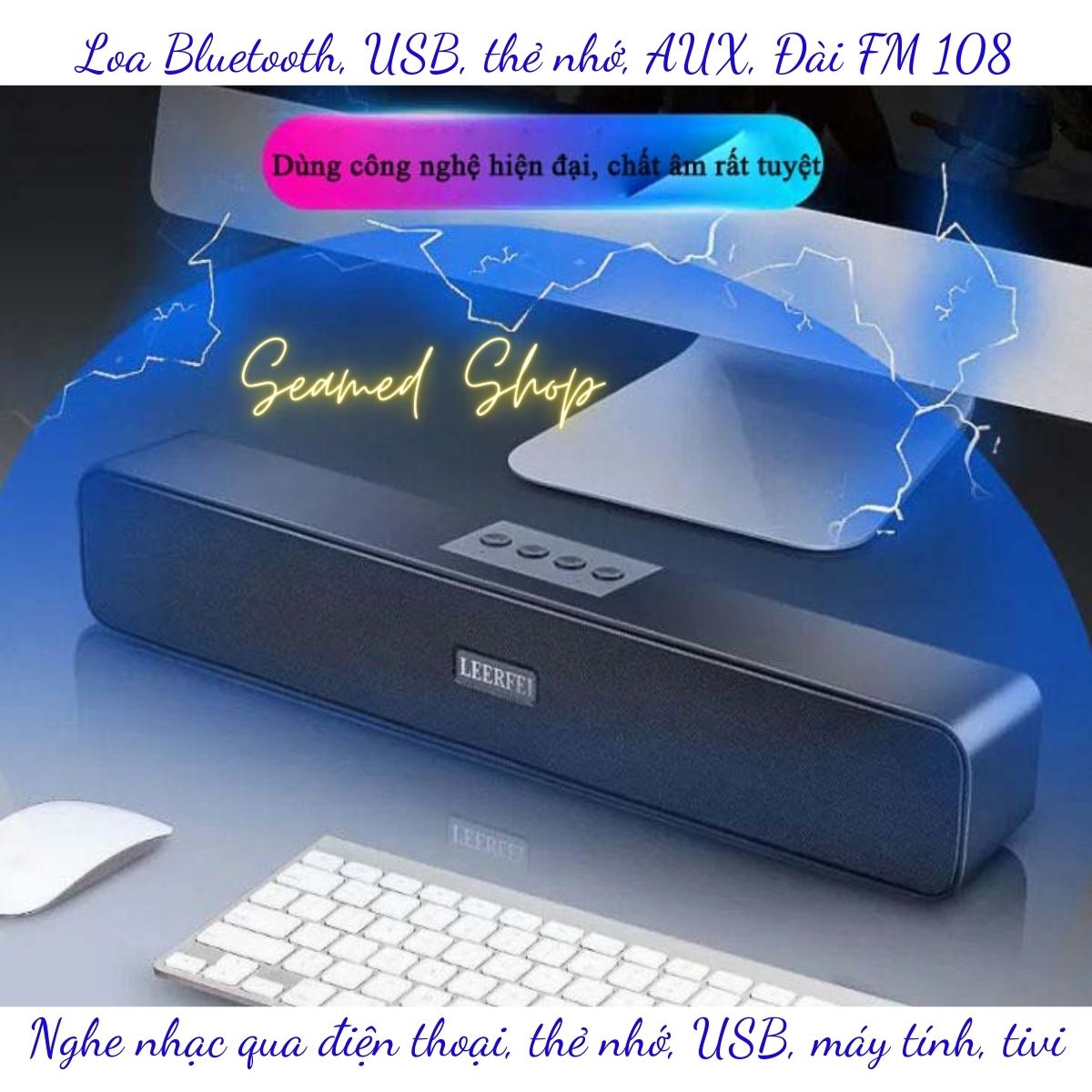 Loa Bluetooth nghe nhạc qua điện thoại, USB, thẻ nhớ, máy tính, tivi + Nghe đài Full - Seamed Shop