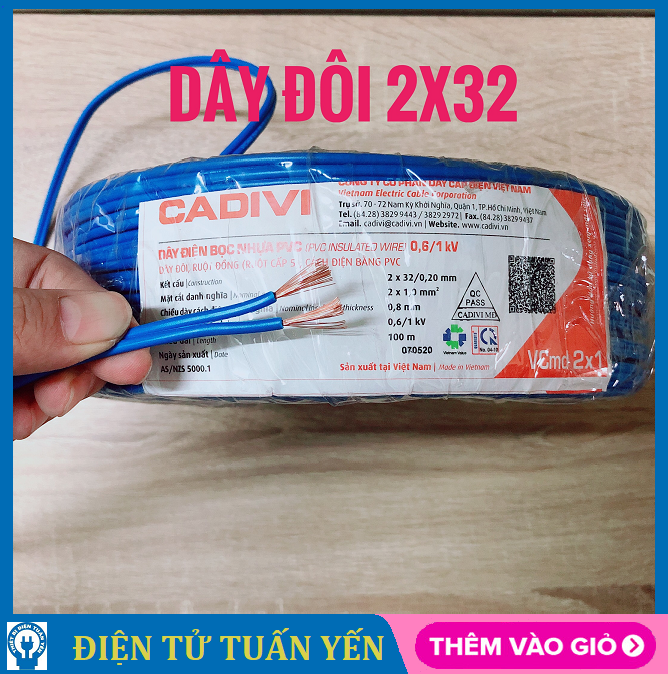 Dây điện đôi Cadivi 2x32 cuộn 100 mét - Hàng chính hãng