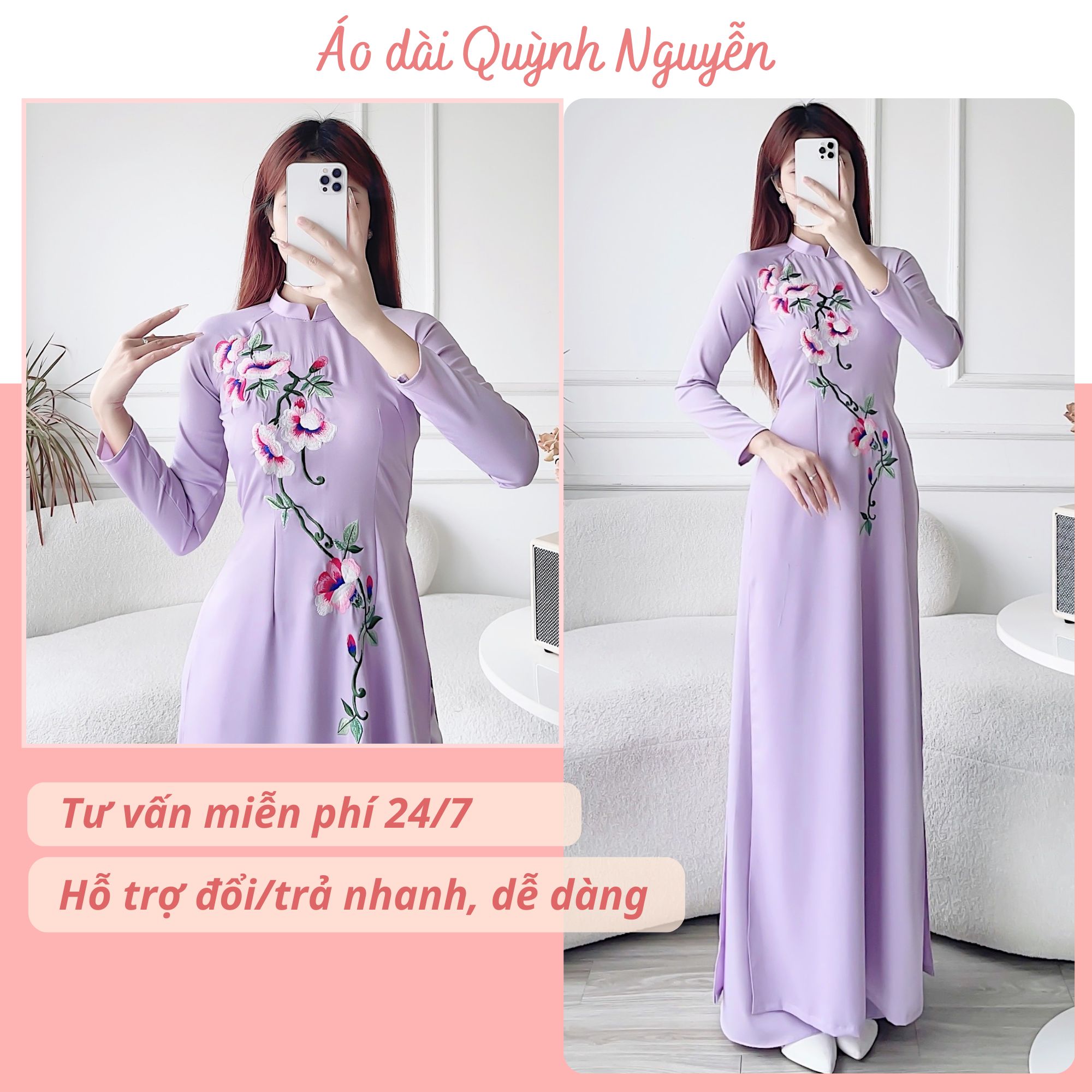 Áo dài cách tân áo dài thêu lụa tây thi MÃ TK15