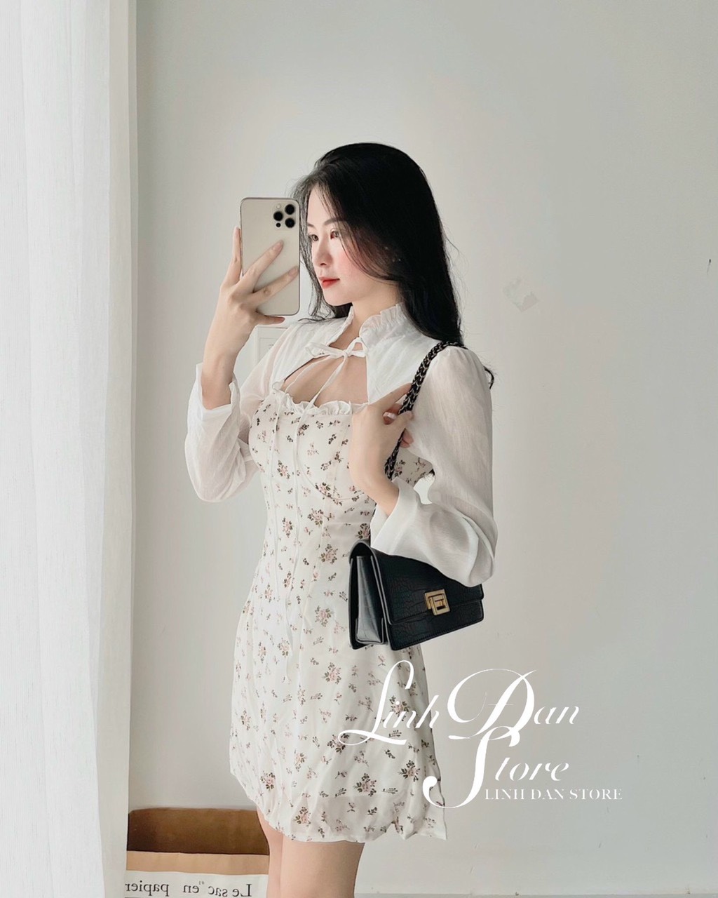 Đầm Hoa Phối Voan Cutout Ngực Viền Bèo Siêu Xinh