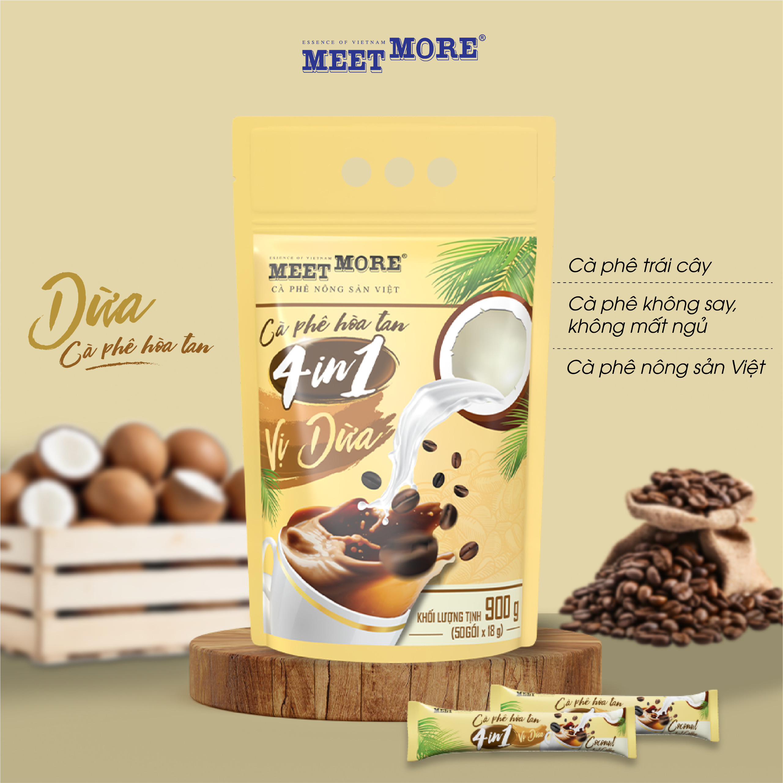 Bịch cà phê hòa tan vị dừa Meet More