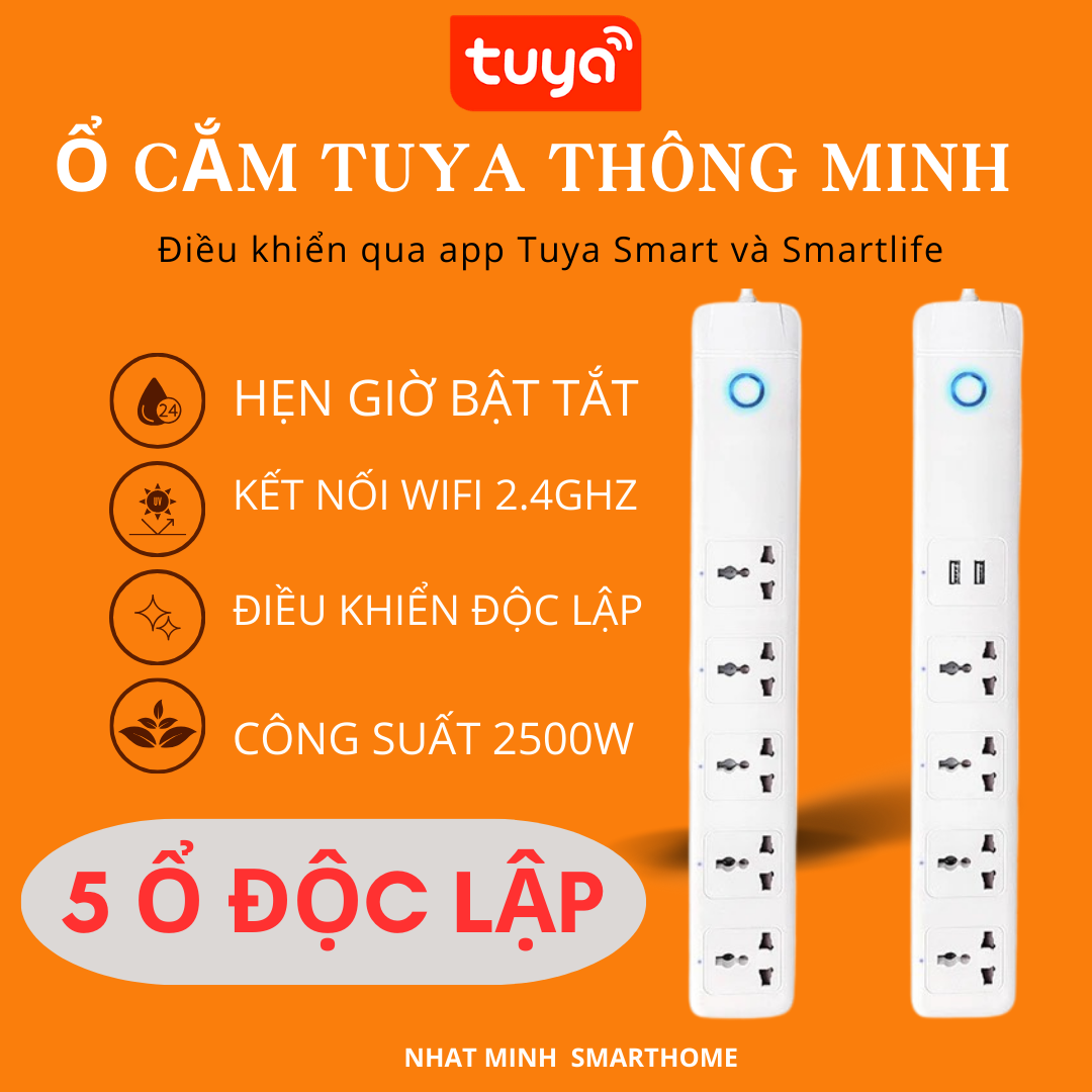 BH 6 tháng-Ổ Cắm Thông Minh Wifi Tuya Smart Life 4 Cổng 4 USB Điều Khiển Từ Xa Hẹn Giờ Tiện Lợi Qua Phần Mềm, Ổ Cắm Hẹn Giờ Điều Khiển Từ Xa, Ổ Cắm Điện Thông Minh Tuya Smart 10A