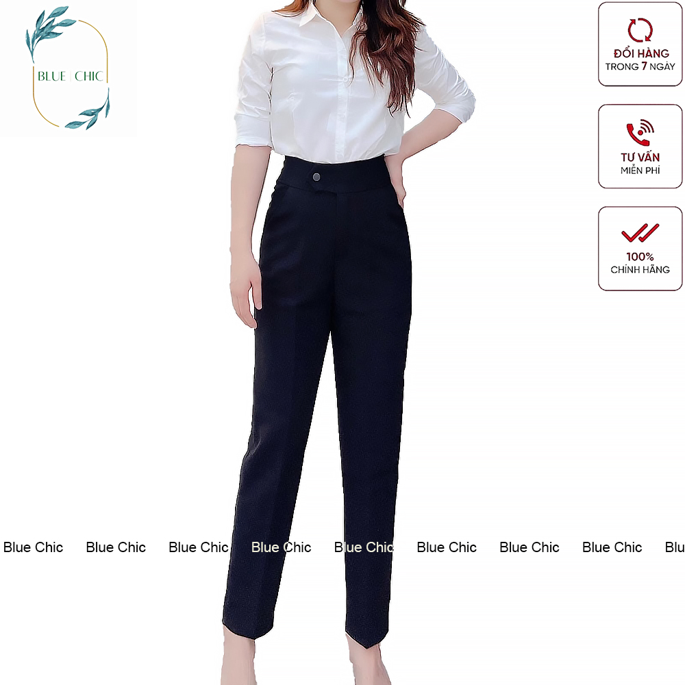 Quần baggy nữ Blue Chic cạp cao đẹp cúc bấm đồ công sở form dáng chuẩn chất vải cao cấp
