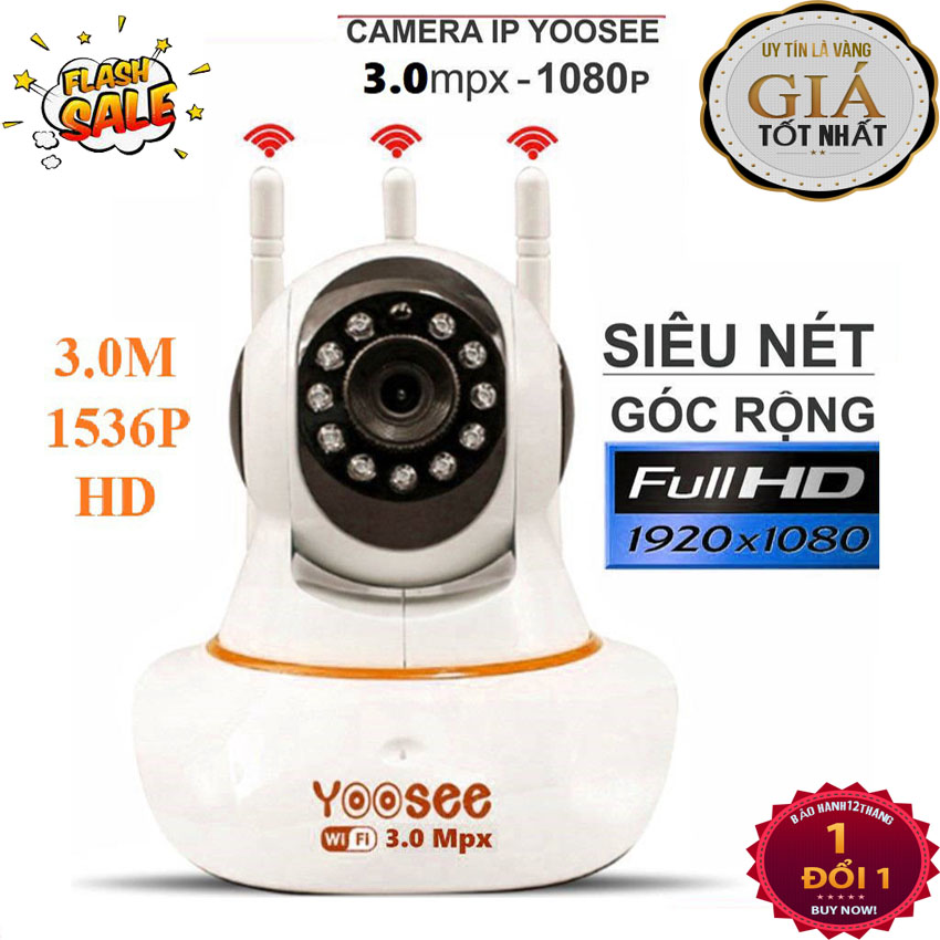 Camera Yoossee 3.0 Plus Mẫu 2021- Có Màu Ban Đêm- Camera Wifi- Mạng LAN- Tích Hợp Micro: Nghe Được Âm Thanh Khi Xem- Tích Hợp 3 nten Thu Sóng Wifi Cực Khỏe- Hình Ảnh Sắc Nét Với- Bảo Hành 12 Tháng