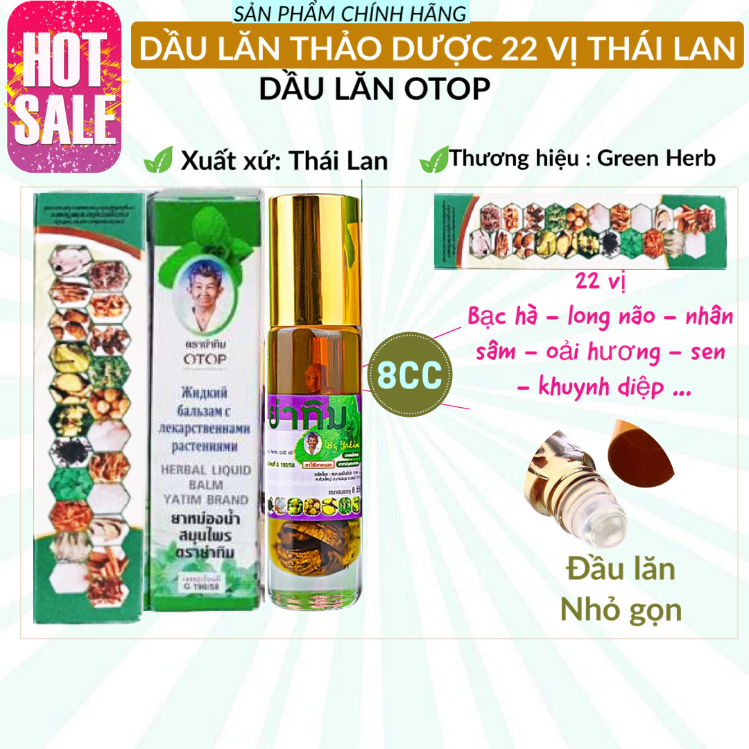 Dầu lăn thảo dược 22 vị thái lan 8ml chính hãng