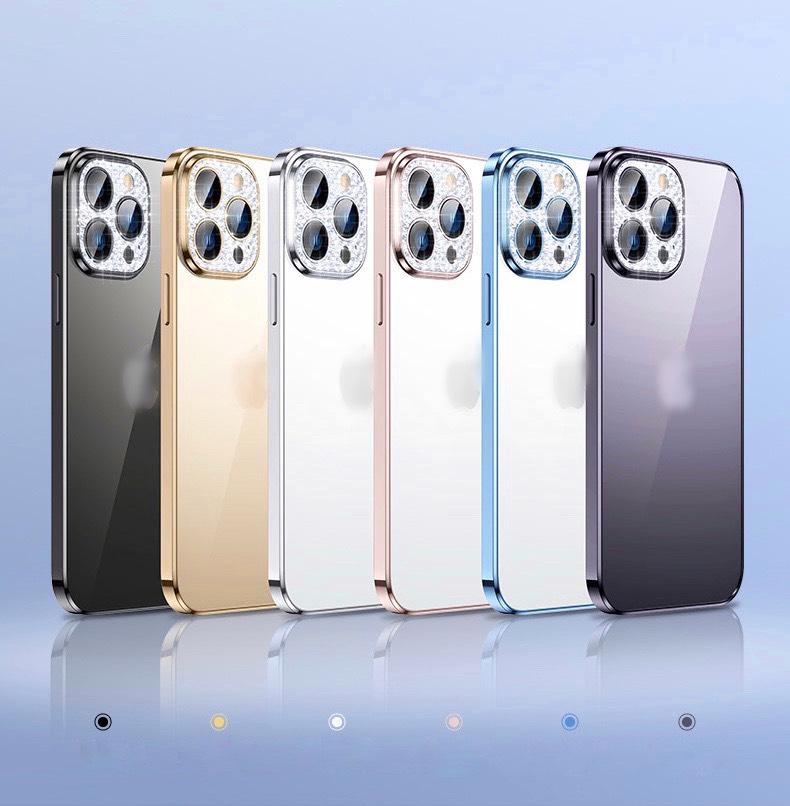 Ốp lưng SULADA lưng nhám viền màu cụm camera đính đá bảo vệ cho iPhone 12Promax/13/13Pro/13ProMax/14/plus/pro/promax