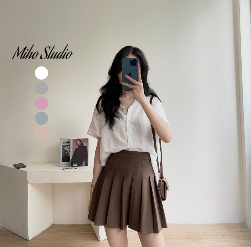 Áo sơ mi voan tơ cộc tay xẻ tà lưng Miho house