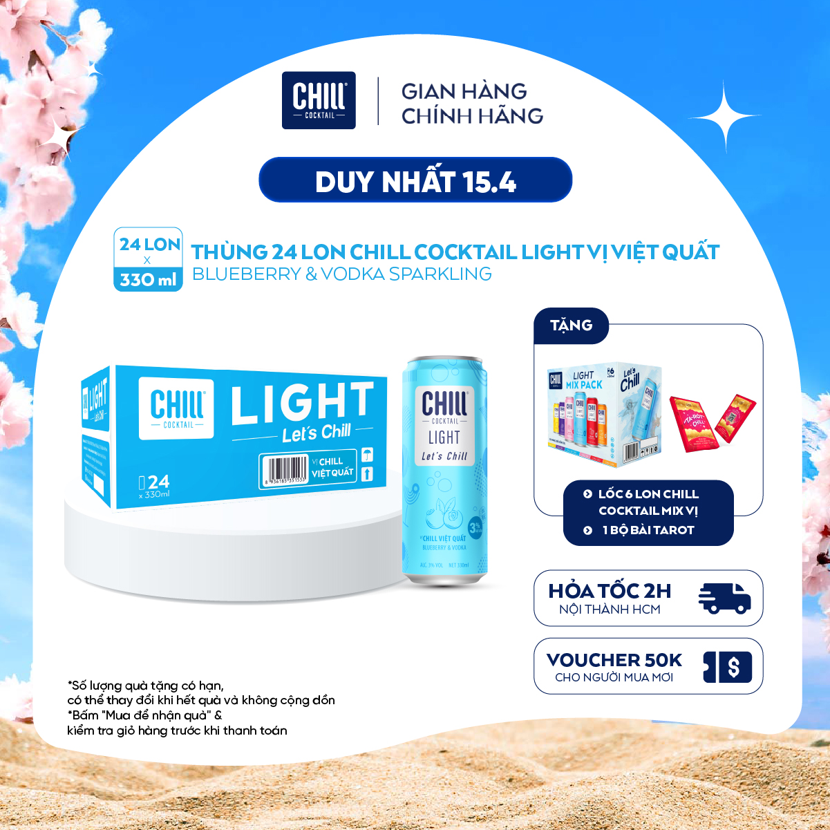 Thùng 24 lon Chill Cocktail vị Việt Quất 330ml/lon (độ cồn 3%)