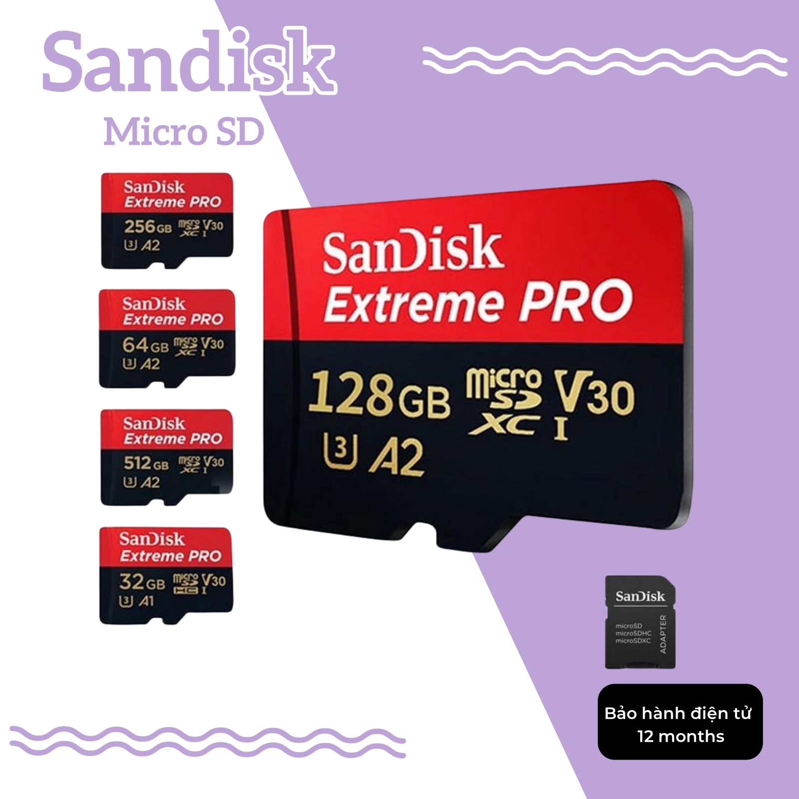 Bảo hành tháng 12 Thẻ Nhớ Micro SD SanDisk 16GB 32GB 64GB 128GB 256GB 512GB 1TB Cho ĐiệN ThoạI / MáY ẢNh WIFI / MáY TíNh 32g 64g