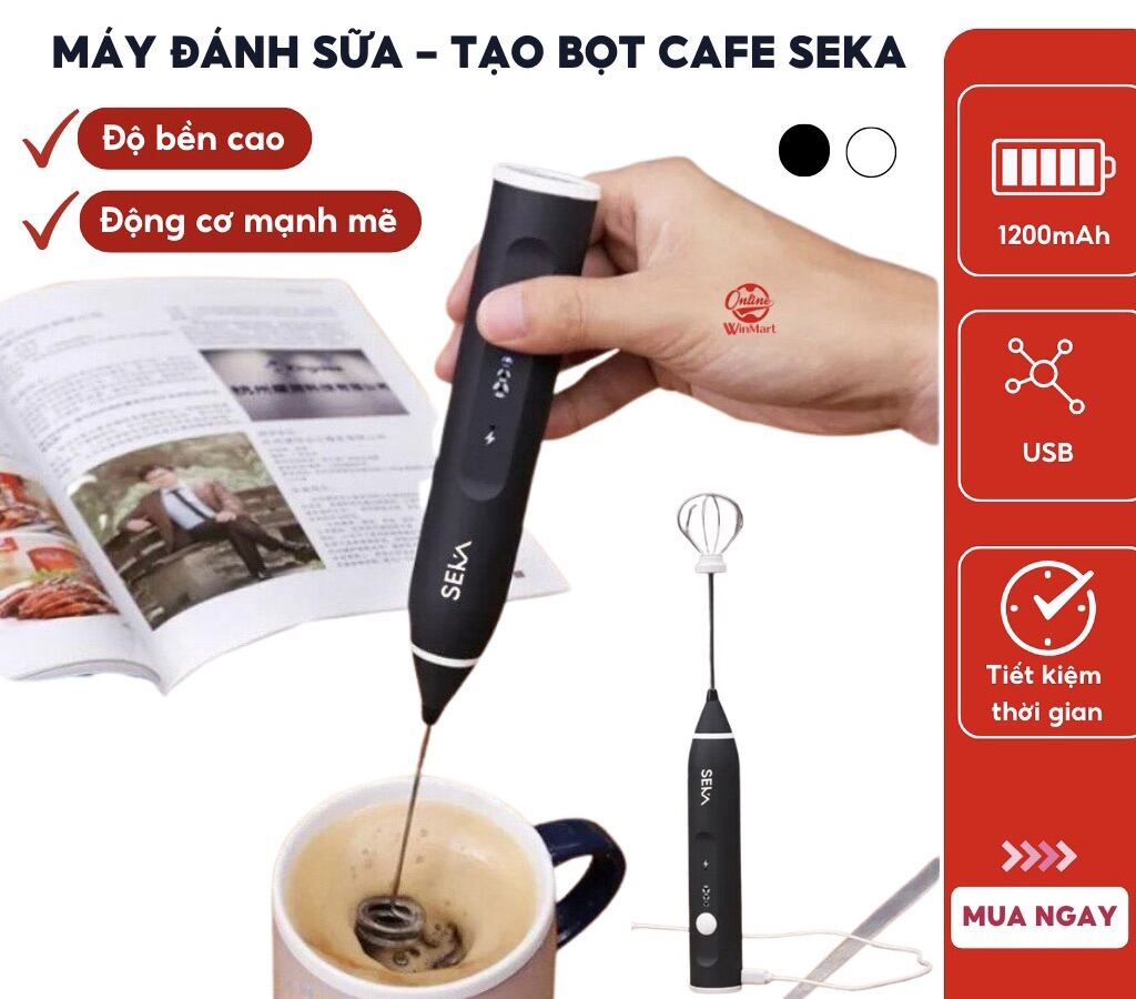 Máy đánh bọt cafe, máy tạo bọt cafe, máy đánh bọt cafe mini cầm tay, máy đánh cà phê cầm tay, máy đánh bọt cafe cầm tay, Máy đánh trứng, đánh sữa và tạo bọt cafe di động cầm tay SEKA cổng USB sử dụng pin sạc cao cấp