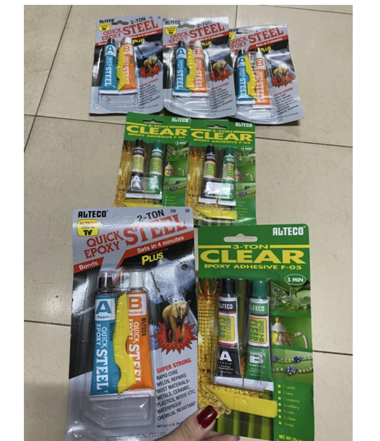 Keo AB trộn dán đa năng Quick Epoxy đục, trong / nhỏ, lớn Made in Indonesia