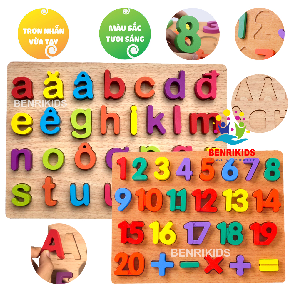 Combo 2 Bảng Chữ Cái Thường Tiếng Việt In Thường Và Bảng Số Đếm Từ 1 Đến 20 Kèm Phép Tính Bằng Gỗ Benrikids, Đồ Chơi Giáo Dục Trẻ Em
