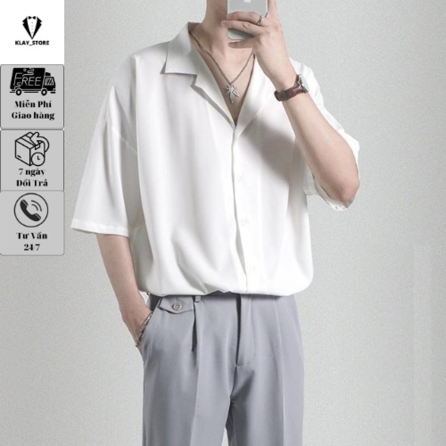 Áo sơ mi ngắn tay nam nữ cổ vest- sơ mi dáng rộng thời trang unisex klay