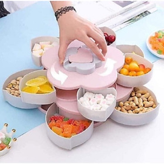 Khay đựng mứt tết 2 tầng xoay 360 độ hộp đựng mứt decor