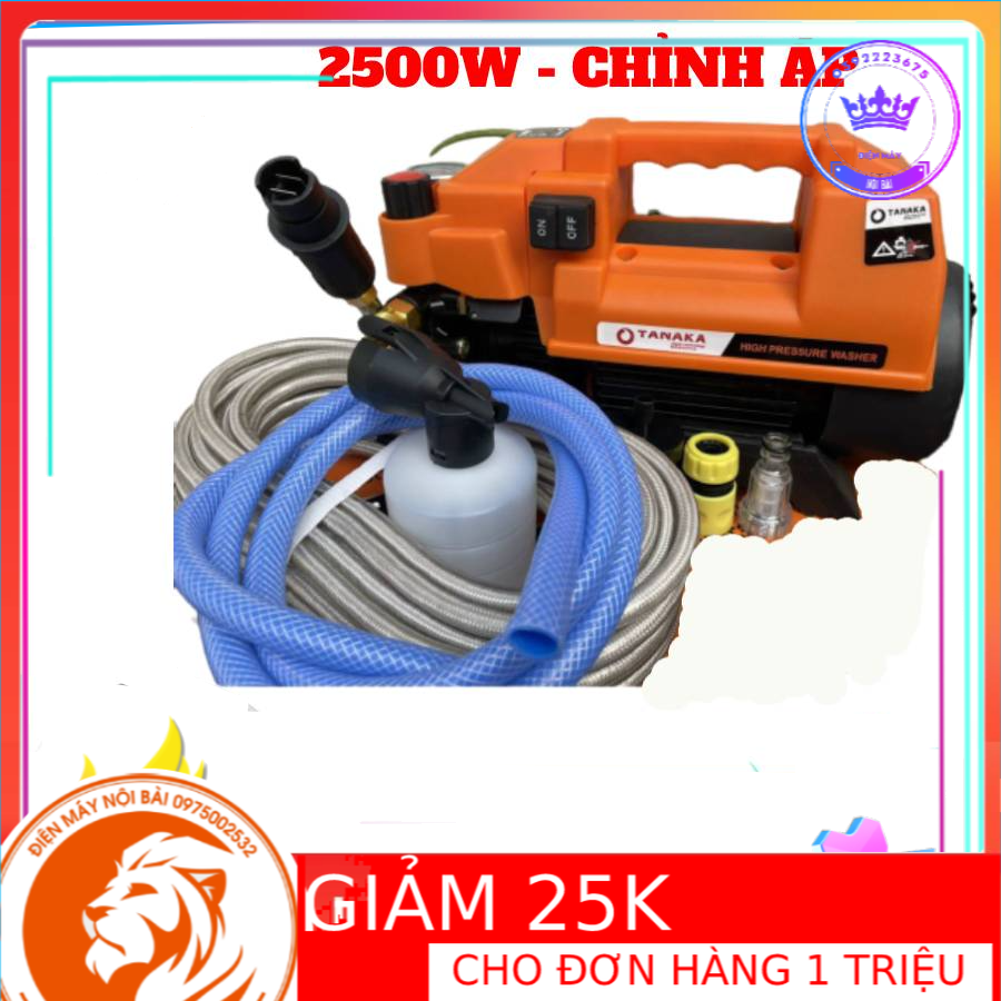 Máy rửa xe gia đình, may rua xe công suất mạnh 2500W, may rua xe mi ni, máy rửa xe áp lực cao TANAKA, dễ dàng sử dụng, ống bơm nước 15m, vòi bơm áp lực cao