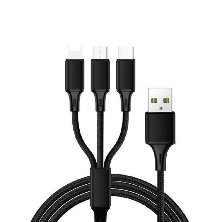 Cáp sạc đa năng 3 đầu tiện dụng - Lightning - Micro USB - Type C - Màu ngẫu nhiên