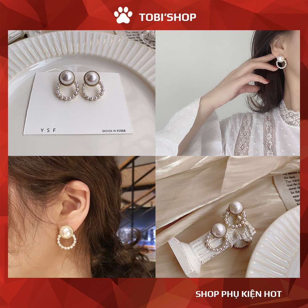 Khuyên tai nụ tròn đính ngọc to sang trọng TB02 - TOBI'SHOP