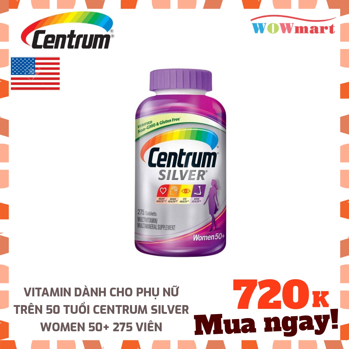 Vitamin dành cho phụ nữ trên 50 tuổi Centrum Silver Women 50+ 275 viên - MỸ
