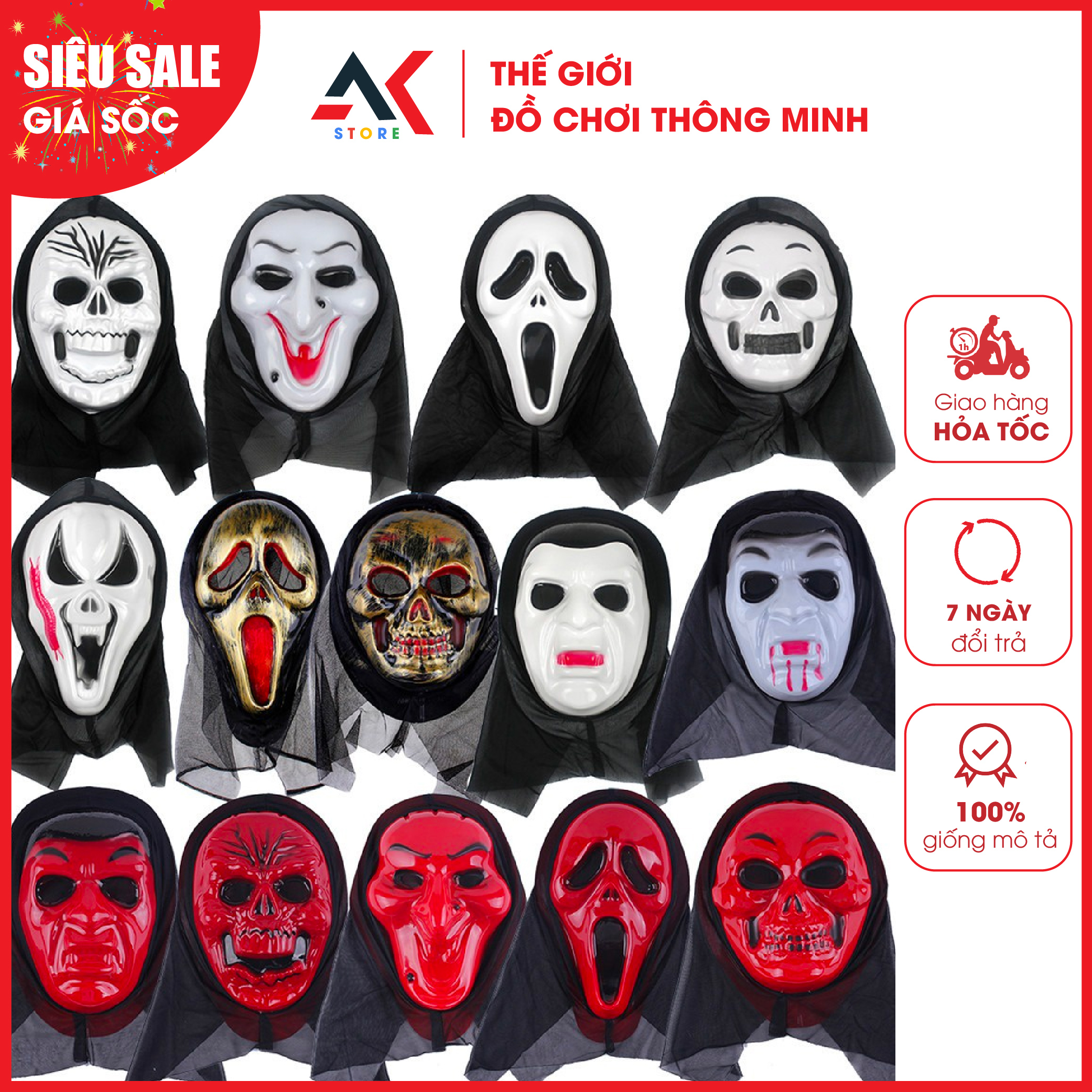 Mặt nạ hóa trang halloween phù thủy hình ma kem kinh dị dành cho lễ hội hóa trang