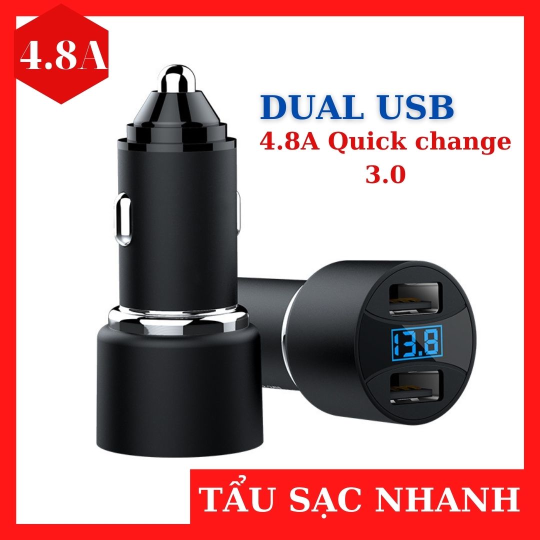 Tẩu Sạc Nhanh Xe Hơi QC 3.0 2 USB Có Đèn Led Báo Điện Áp Cốc Sạc Ô Tô Cho Điện Thoại Củ Sạc Xe Hơi Tương Thích Mọi Thiết Bị cóc sạc nhanh xe hơi sạc trên xe hơi củ sạc xe hơi iPhone Samsung Xiaomi cục sạc điện thoại xe hơi