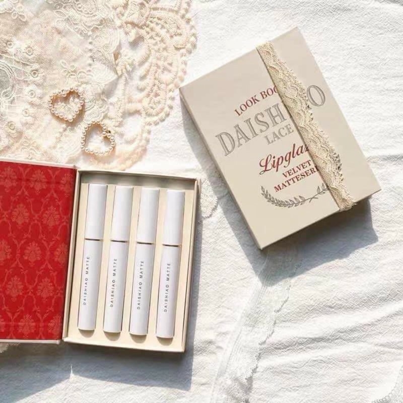 Set 4 Son Kem Lì LOOK BOOK DAISHIAO LACE Lipglaze Velvet Matteseries Vị Đào - Set 4 cây Son Đẹp -  Son kem Lì