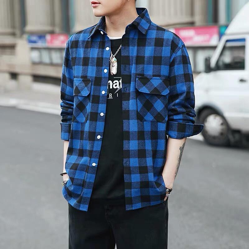 áo sơ mi ca rô phối sọc hình vuông phong cách lịch lãm cho các men A333