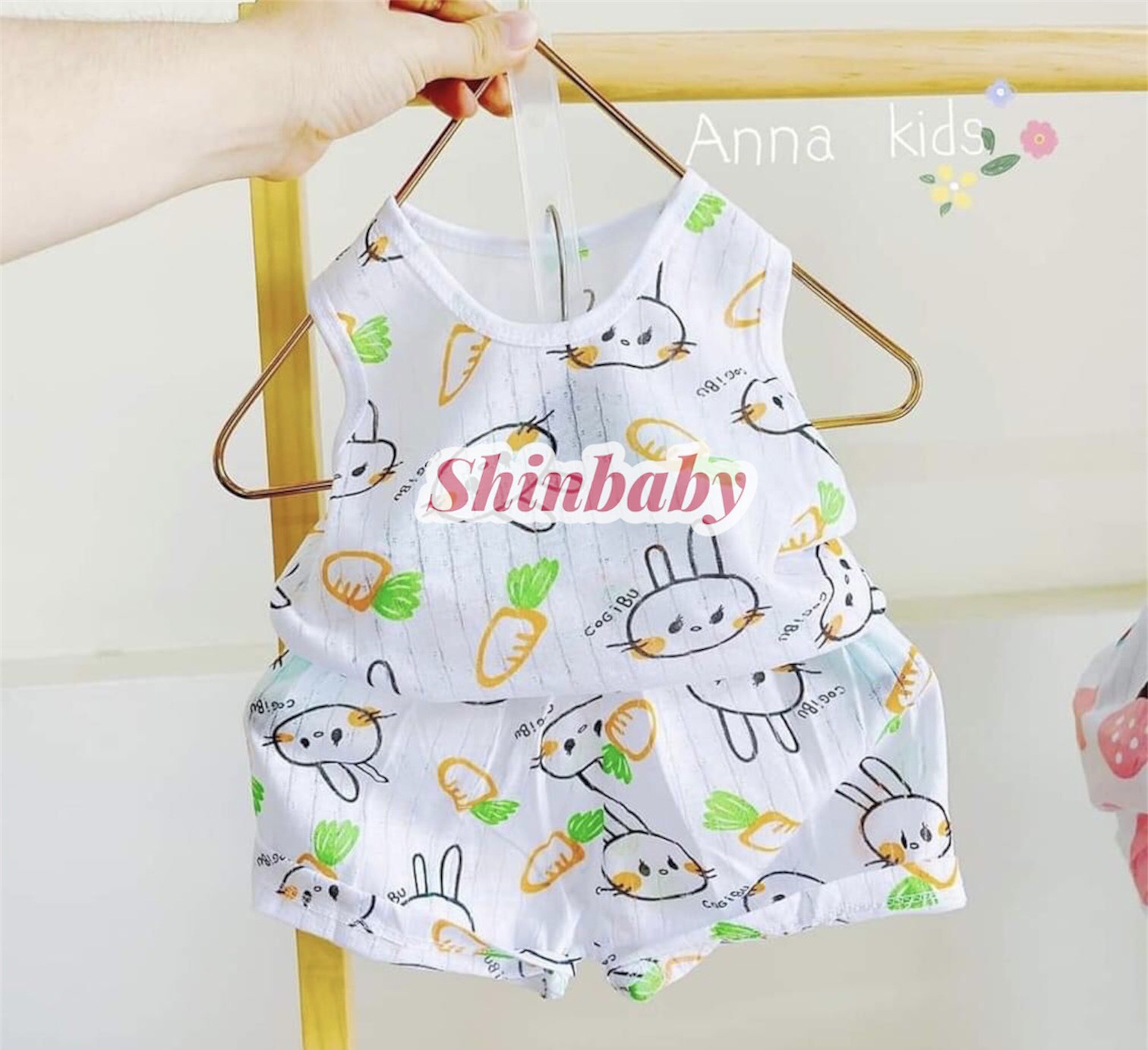 Bộ cotton giấy ba lỗ mỏng mát cho bé nhiều họa tiết dễ thương