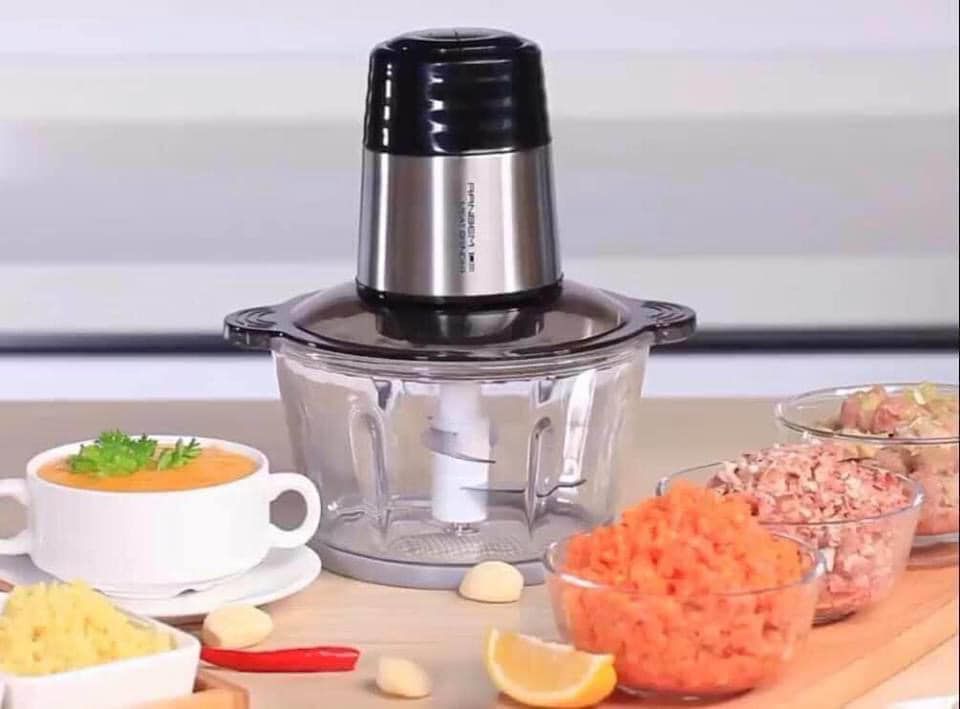 Máy xay thịt cá, xay thực phẩm, máy xay gia vị, máy xay 4 lưỡi cối Inox 304 dung tích 2L dao dòng cao cấp đa năng Ranbem, Model 224A 300W 2 Tốc Độ Lưỡi Kép