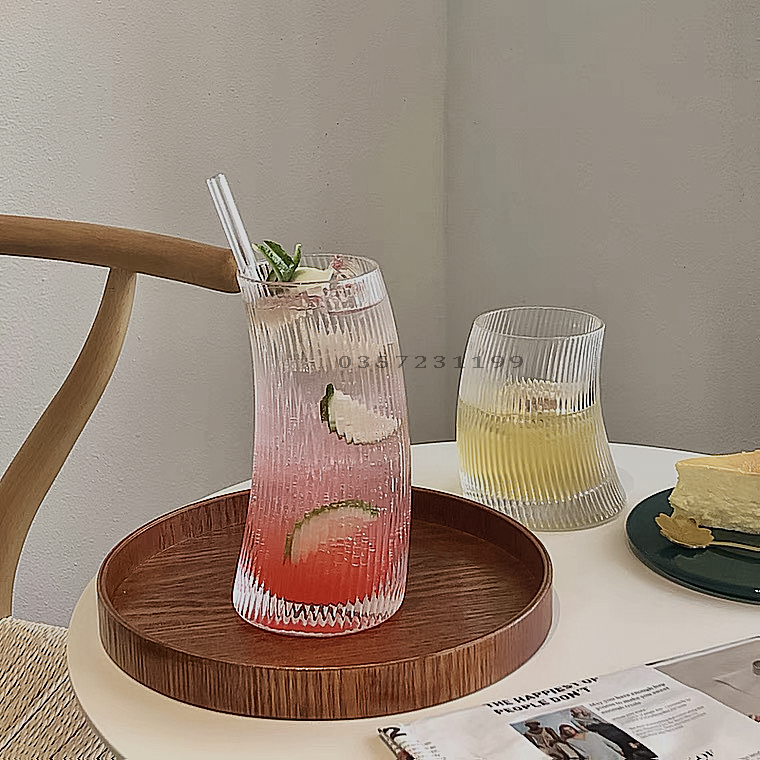 Cốc thuỷ tinh cong vân sọc - ly thuỷ tinh cafe