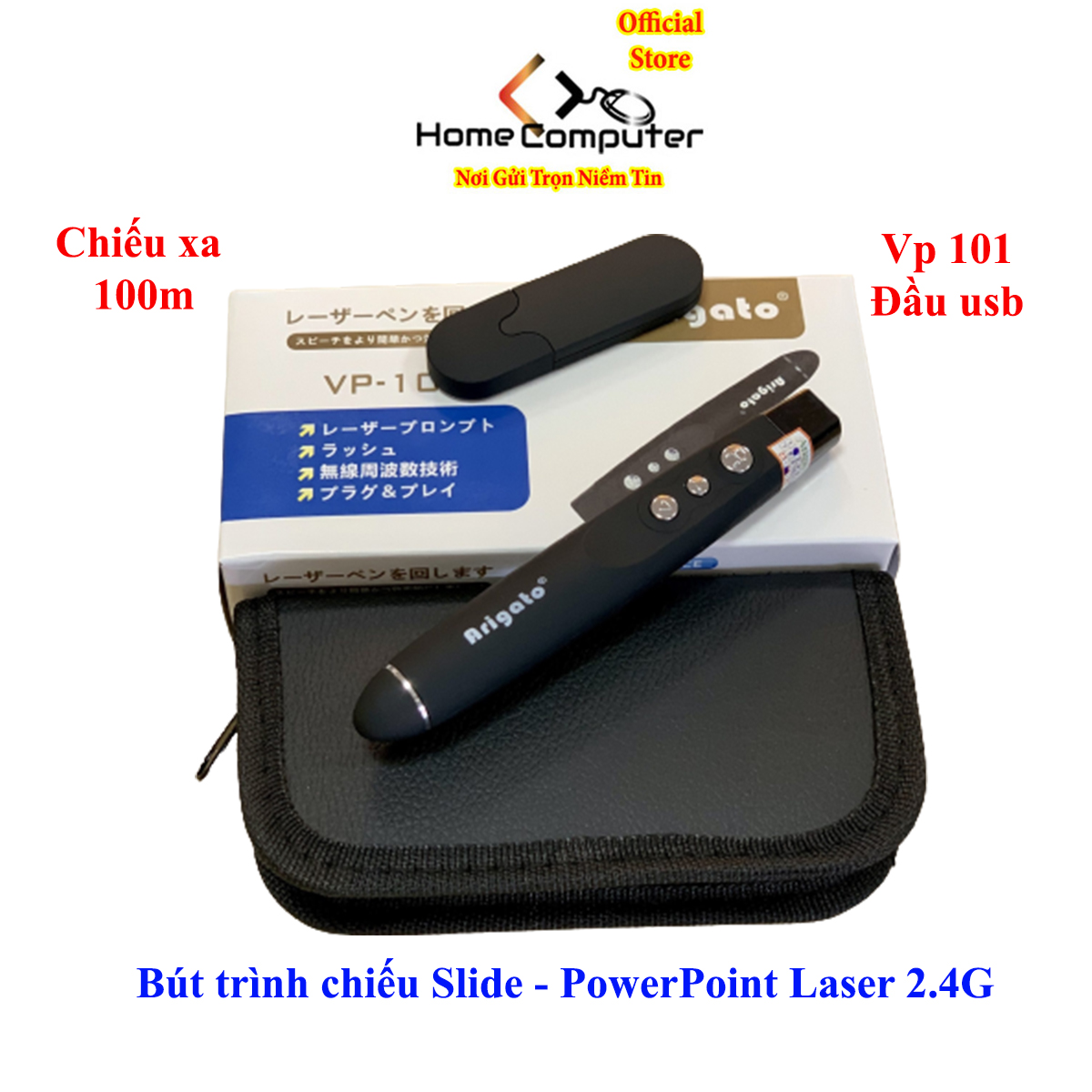 Bút trình chiếu laser, bút thuyết trình powerpoint Arigato VP101, tặng kèm bao da