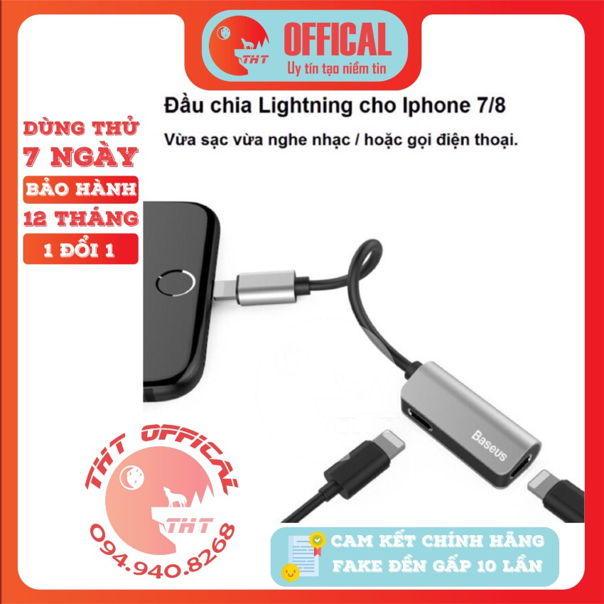 [CHÍNH HÃNG] Baseus L37 Bộ chia cổng Lightning 1 thành 2 Đầu chuyển Jack chuyển adapter vừa sạc vừa nghe nhạc có thể đàm thoại cho iphone ipad