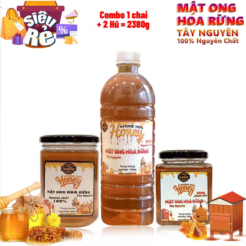 Mật ong nguyên chất bestke bộ 3 sản phẩm = 2380g xem mô tả