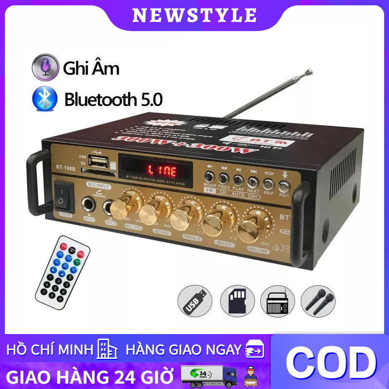 Amply, âm ly karaoke Amly Mini Bluetooth TLC BT-198B-B, BT-198A Kết Hợp Ghi Âm , Echo Siêu Mượt