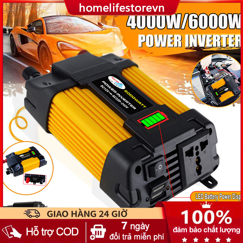 Biến Tần Sóng Sin Biến Đổi Tần Số Cao 4000W Inverter Biến tần dòng Hornet 12V220V/110V300W500W màn hình LED USB kép
