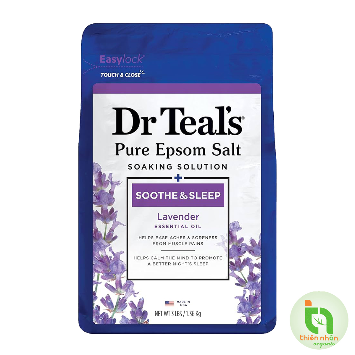 Muối tắm Epsom salt hương lavender Dr Teal's tẩy tế bào chết 1.36kg