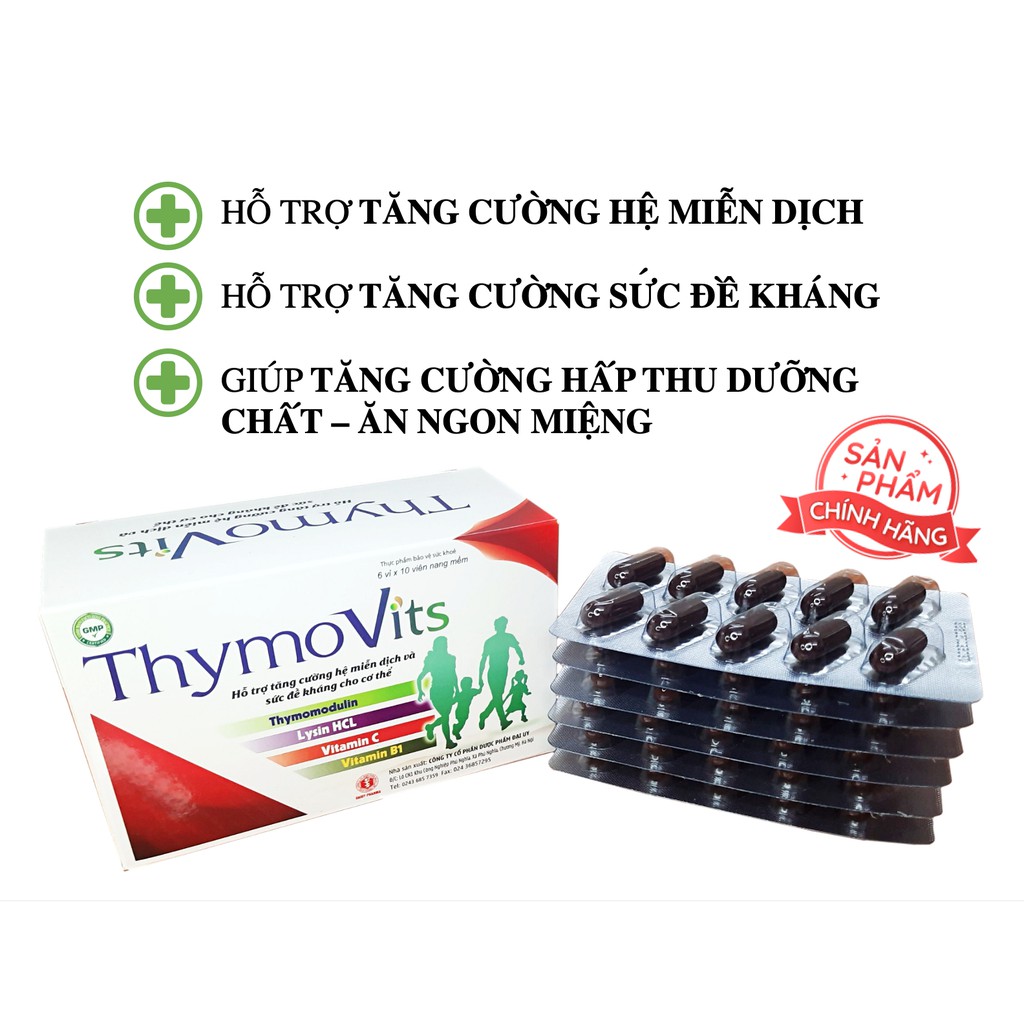 Viên uống đề kháng Thymovits Đại Uy Thymomodulin hỗ trợ hệ miễn dịch, tăng cường sức khỏe, ăn ngon - Hộp 60 viên