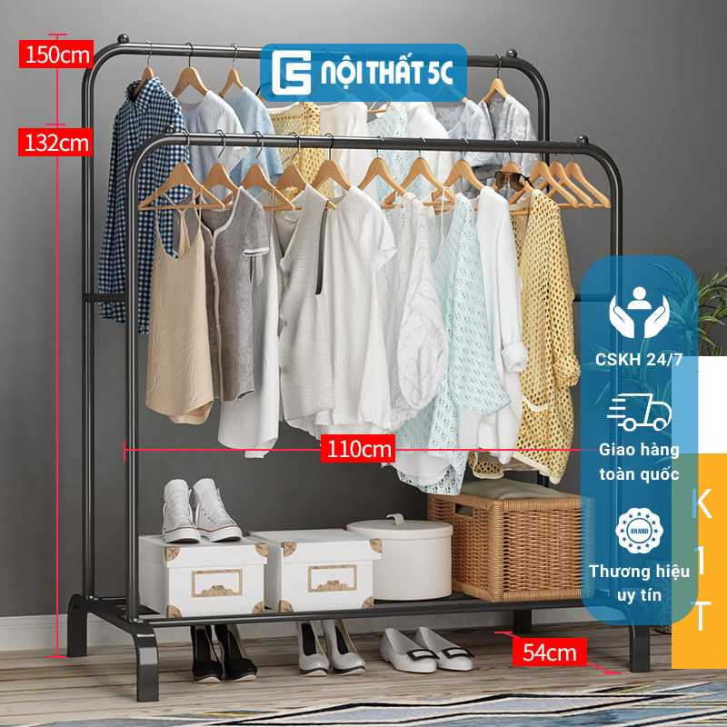 Giá treo quần áo, kệ treo quần áo kèm chỗ để giày dép thông minh siêu tiện lợi, chất liệu thép không gỉ bền đẹp, chắc chăn