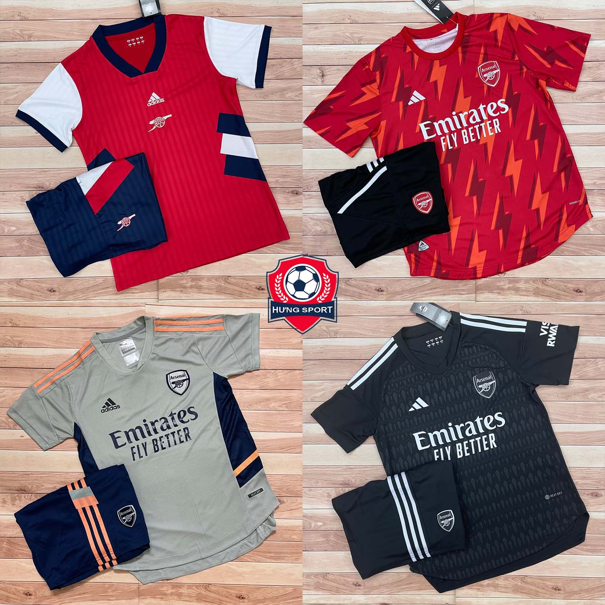 Áo Bóng Đá, Áo Đá Banh CLB Arsenal - Mẫu Training - Vải Polyester Gai Thái