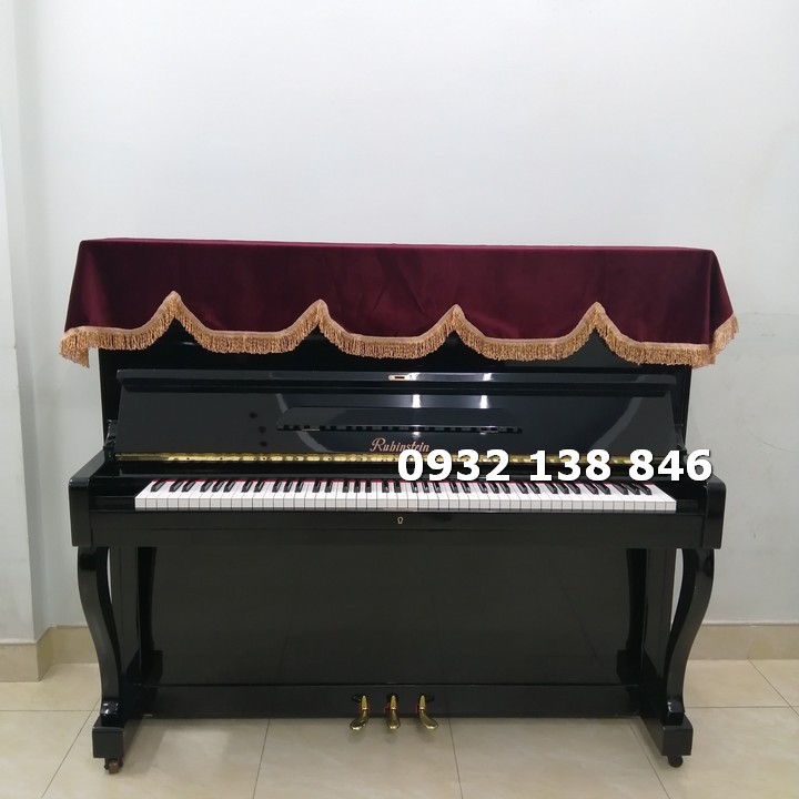 Khăn phủ đàn Piano cơ nhung đỏ đô tua rua vàng óng sang trọng