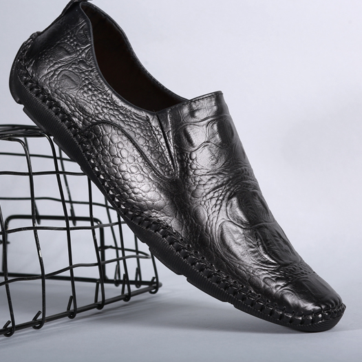 Giày lười nam - Giày  mọi nam da bò thật , in vân cá sấu đế cao su khâu siêu bền cao cấp - BM1