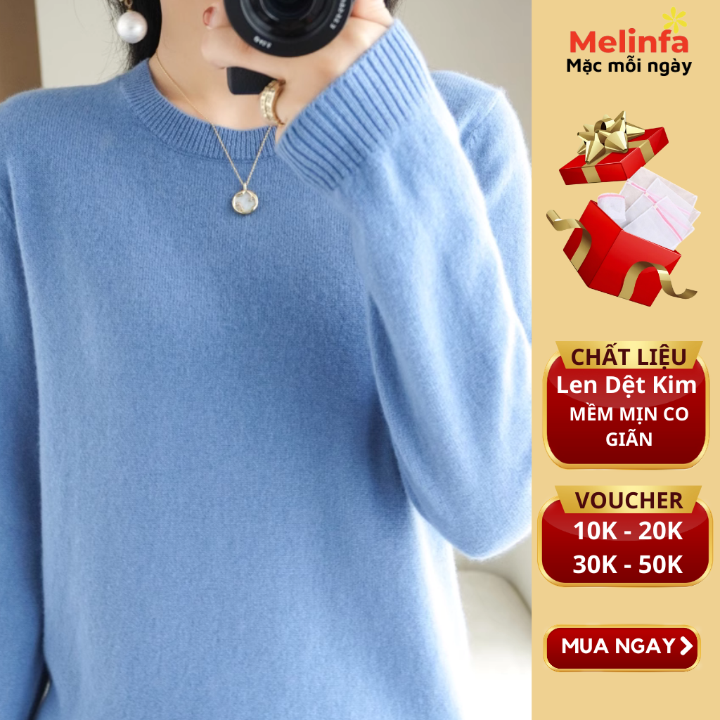  Áo len nữ cổ tròn dài tay dáng thụng bo gấu chất len mềm mịn co giãn thời trang Hàn Quốc mặc mùa thu đông mã VAA0259 