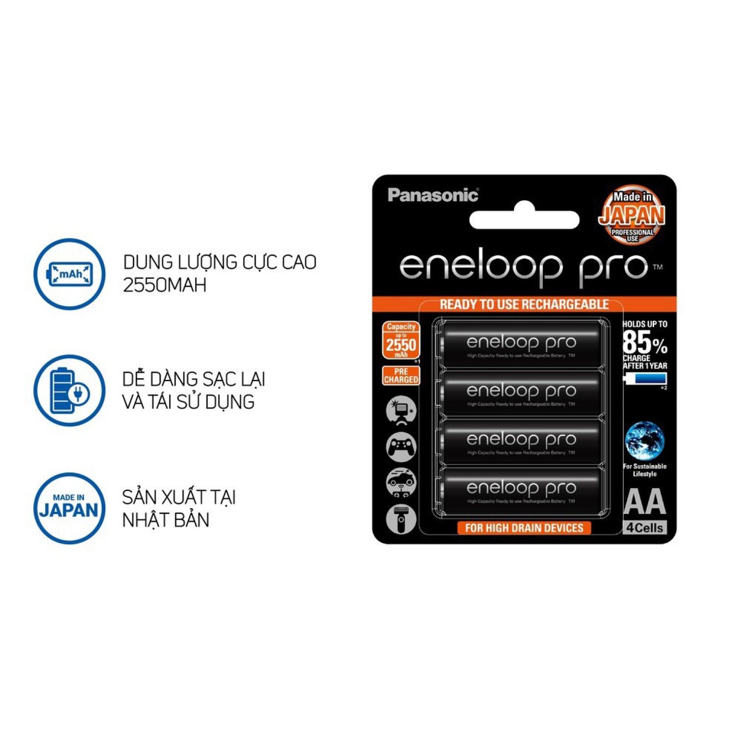 Pin AA Panasonic Eneloop pro 2550 mAh chính hãng