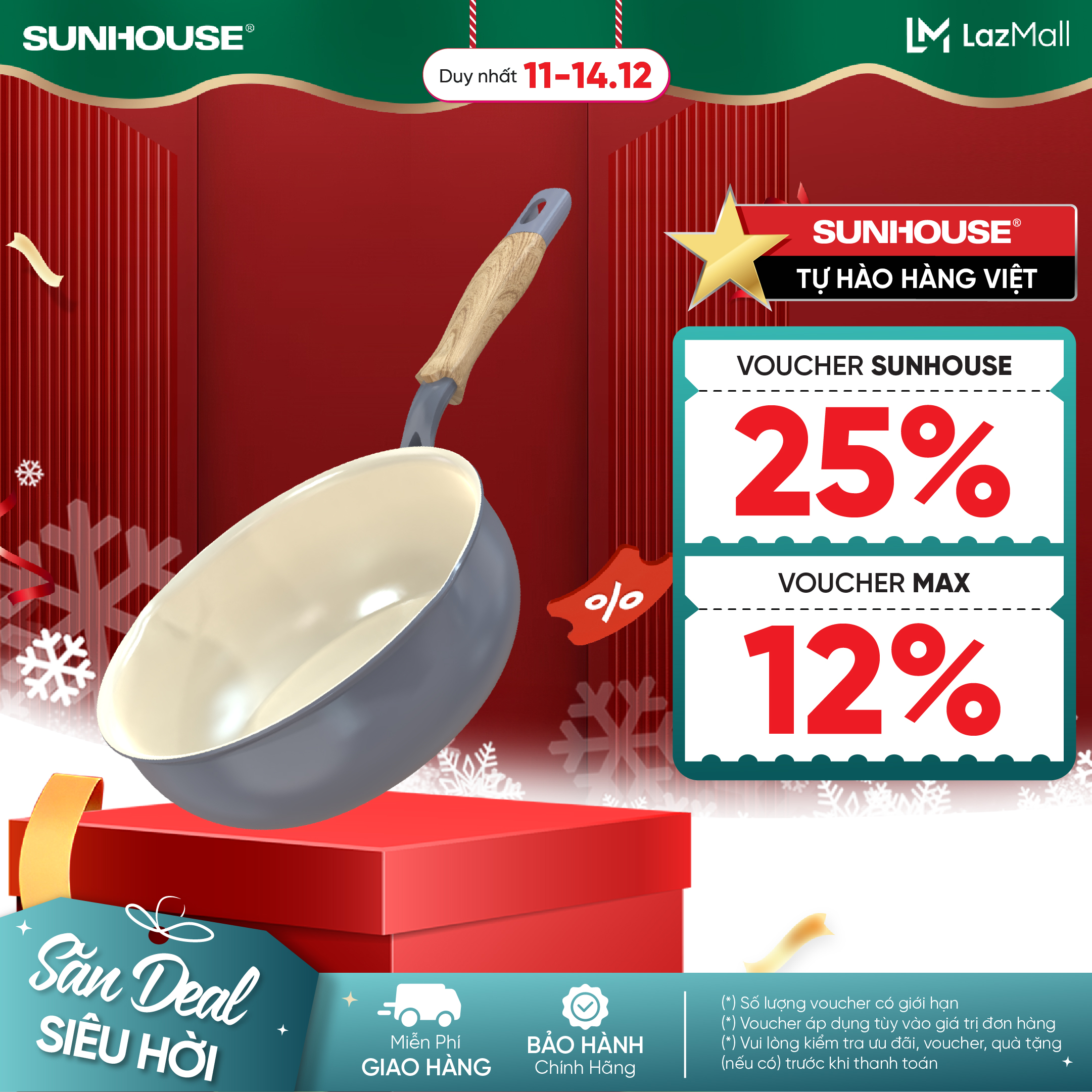 Chảo sâu phủ sứ đáy từ Sunhouse Healthy SDP24-26-28M - Chống dính Ceramic - Bắt từ nhanh, dùng trên mọi loại bếp