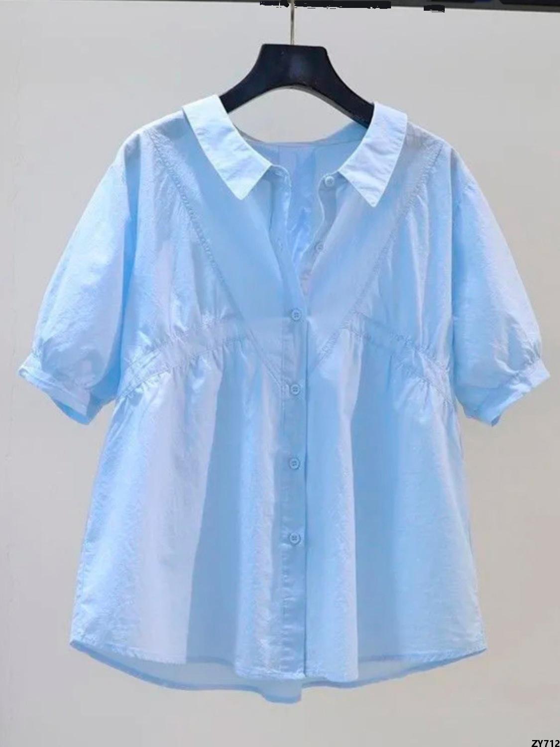Áo 100 cotton mẫu mới áo tay áo nữ trẻ trung bong bóng 2023 ngắn tay dáng nhỏ 100 áo sơ mi áo sơ mi mùa hè