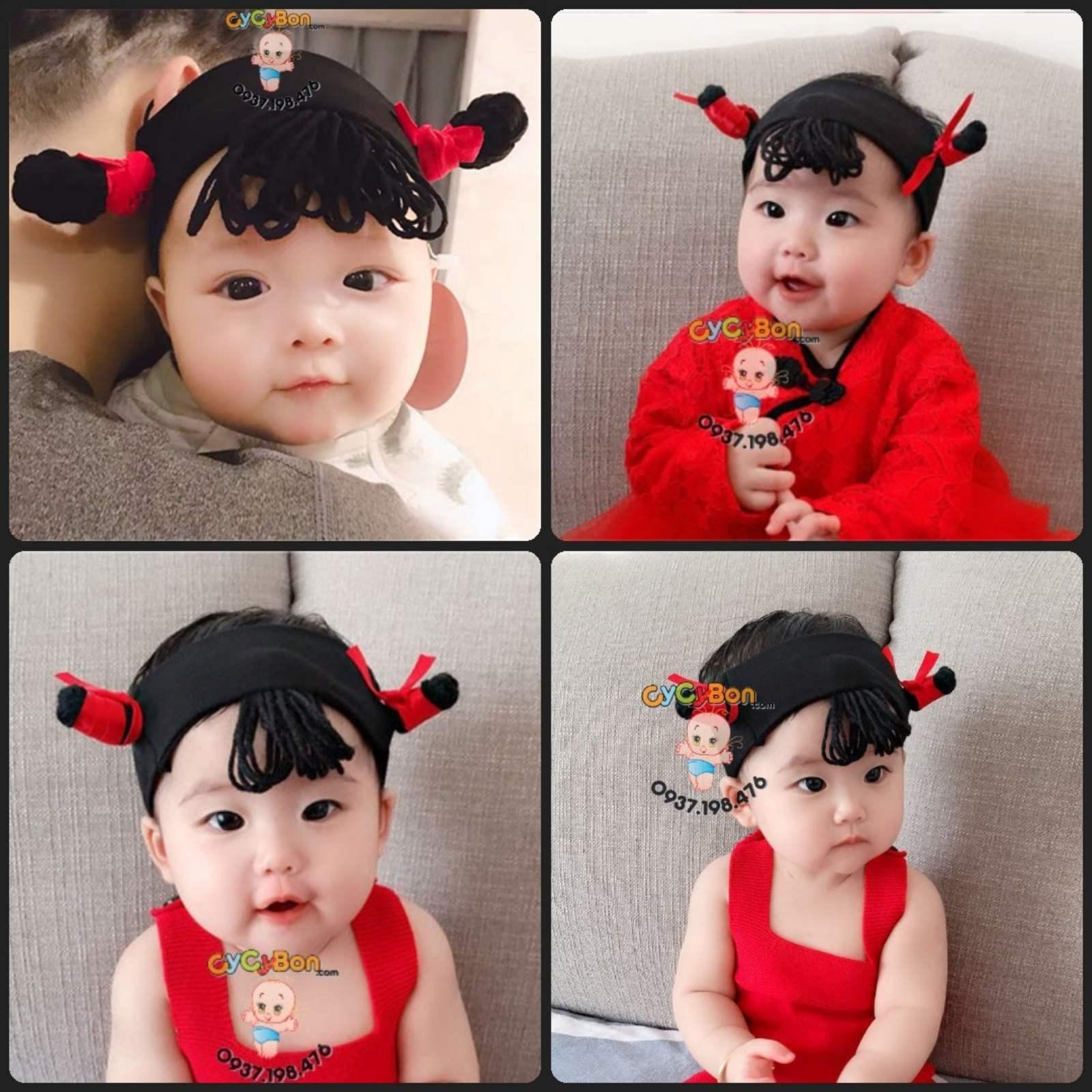 Băng Đô Cho Bé Gái Thun Kèm Tóc Giả Len Thắt Bính Cột Búi 2 Bên - Cực Ngộ Nghĩnh !